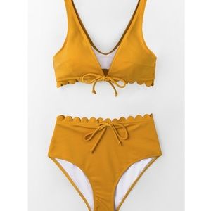 Cupshe Bright Yellow Tie Front Scalloped Bikini